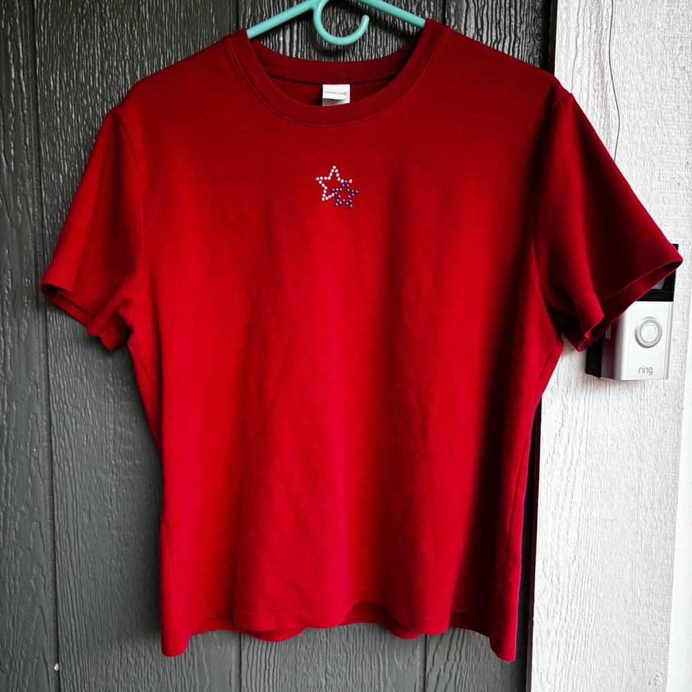 Cherokee XL Women's Red Star Embellished T-Shirt 100% Cotton Crew Neck